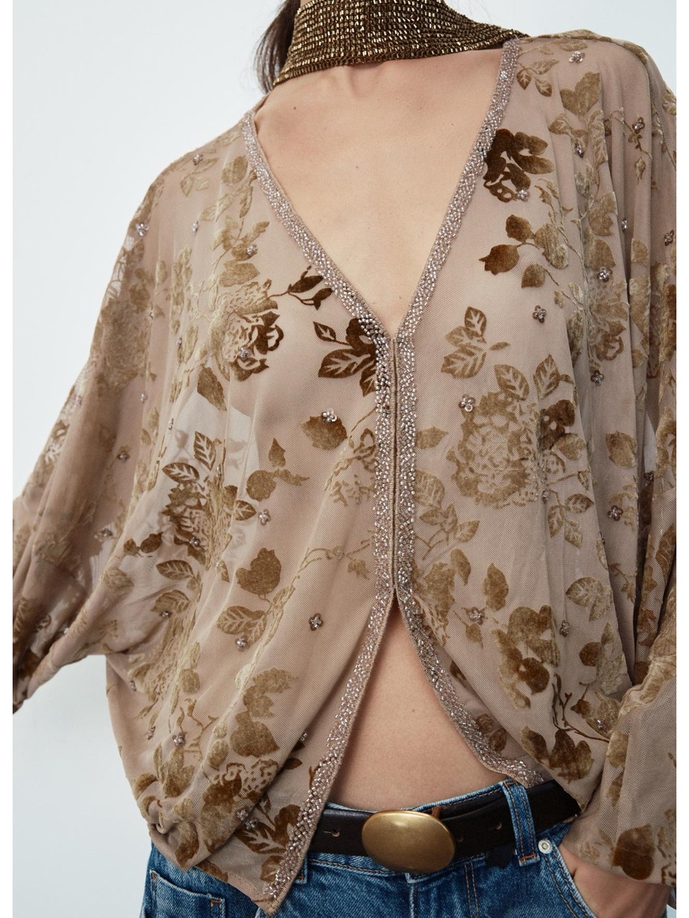 ZARA FLOCKED EMBROIDERED BLOUSE - Picture 2 of 10